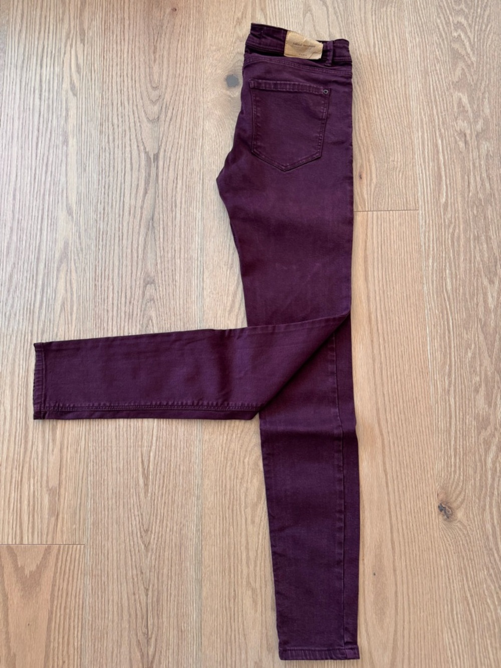 ZARA Burgundy Skinny Jeans Size 6 Maroon Wine Colored Denim Stretch